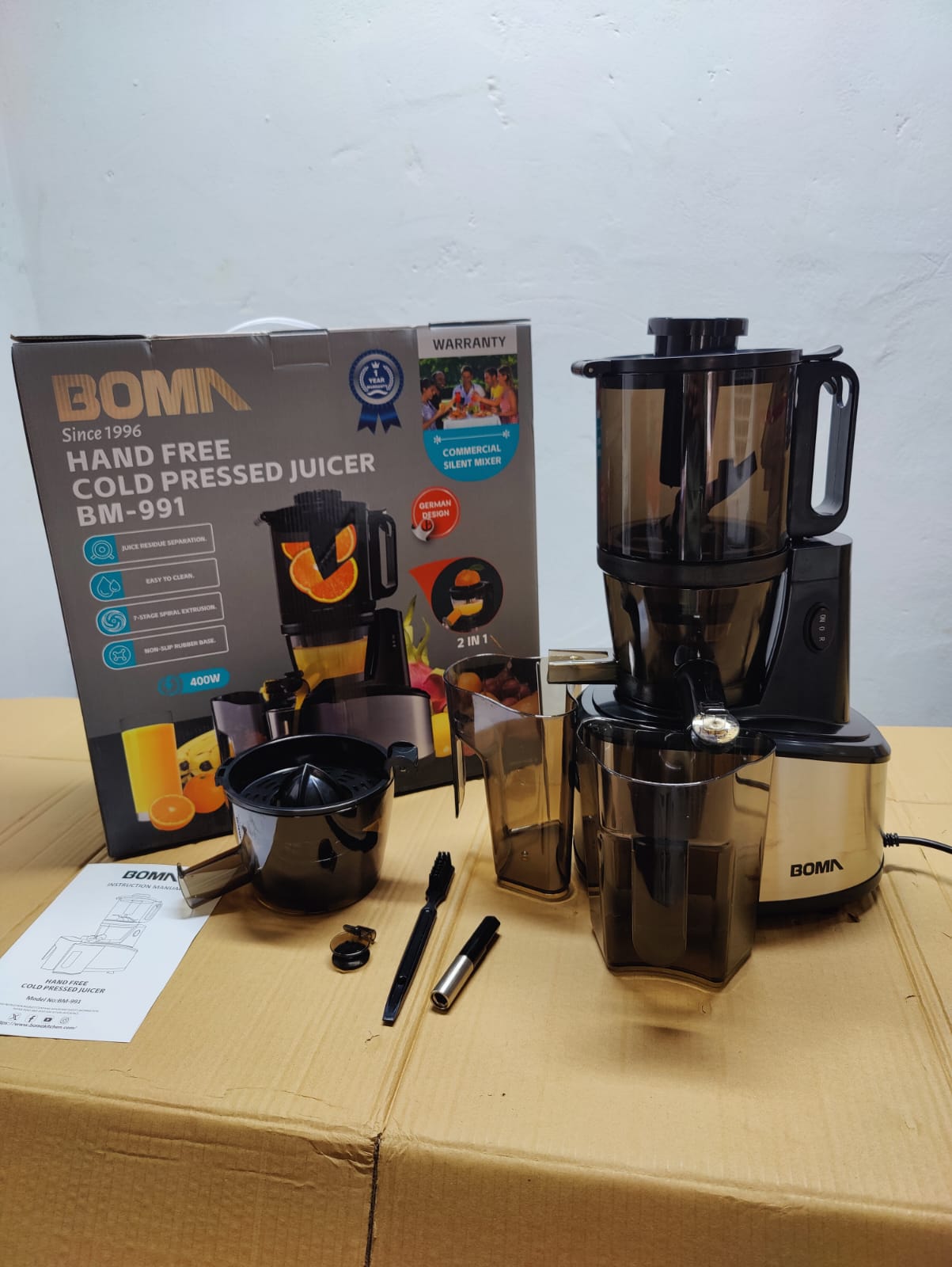 Boma 2 in 1 Full Mouth Cold Pressed Juicer BM-991