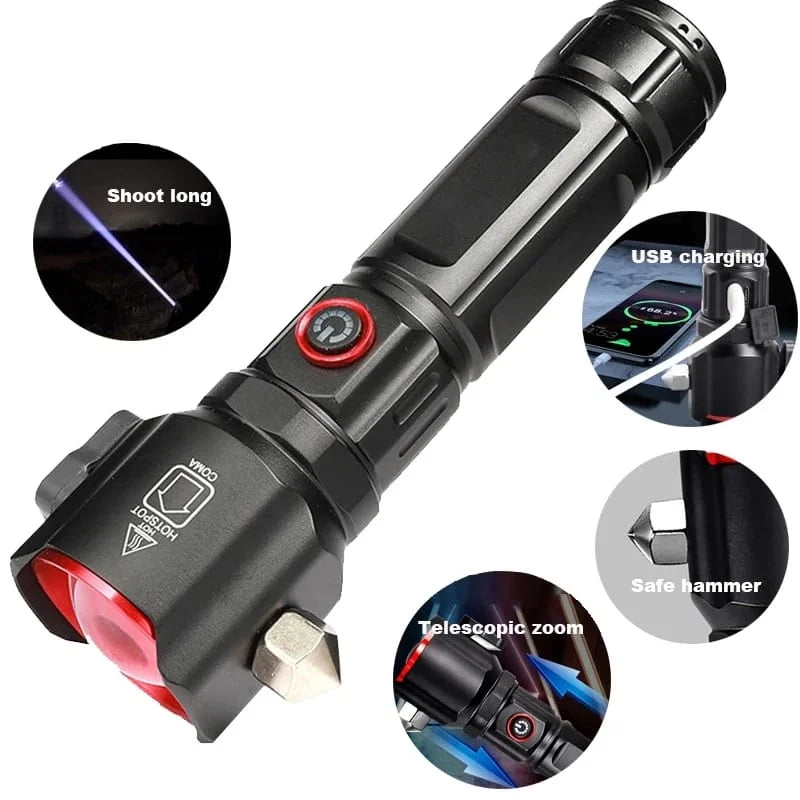 Multifunctional Most Powerful 4 in 1 Rechargeable Emergency Flashlight & Charging Bank