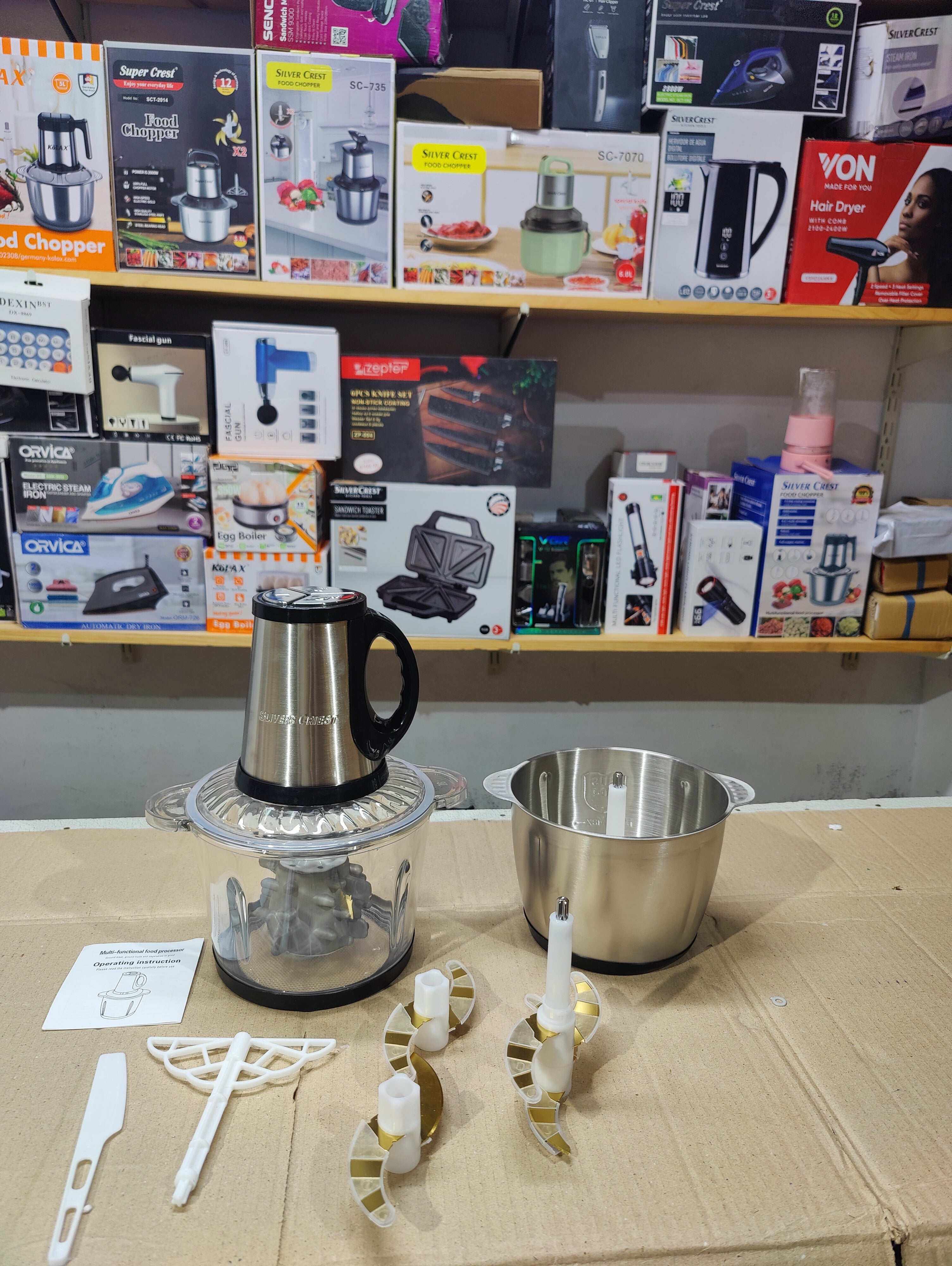 Imported Silver Crest 6-in-1 Chopper with Steel & Glass Bowl