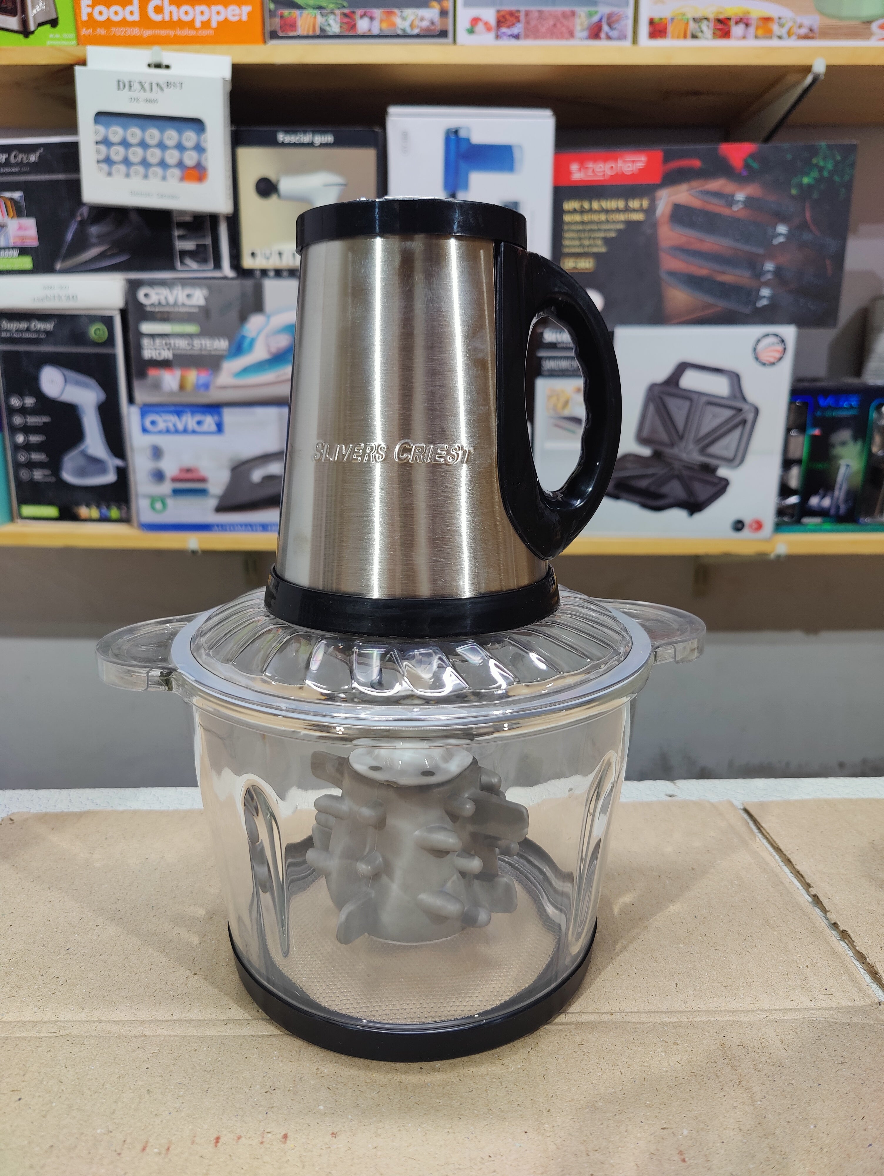 Imported Silver Crest 6-in-1 Chopper with Steel & Glass Bowl