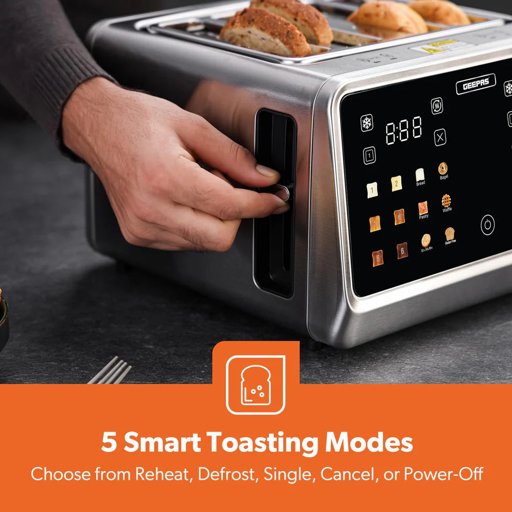 GEEPAS 5-in-1 DIGITAL 4 Slice Long Slot Toaster