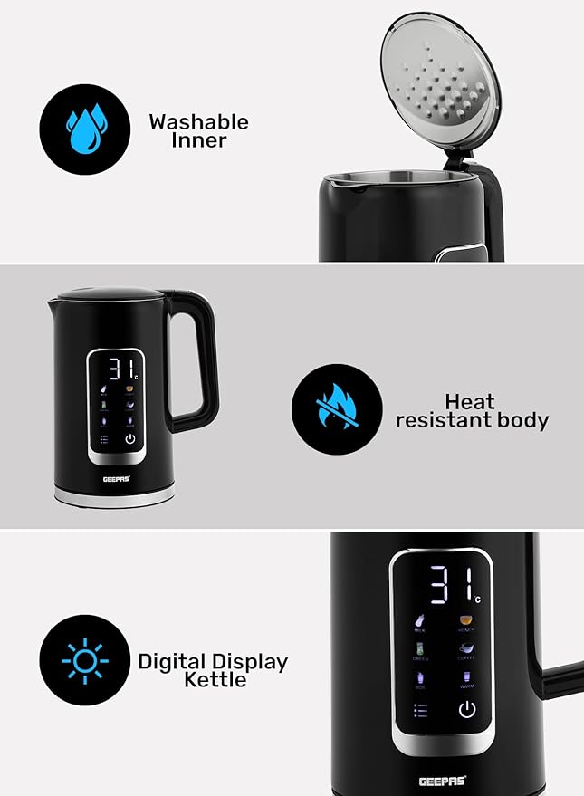Geepas Double Layer 1.7L Digital Display Kettle 38052