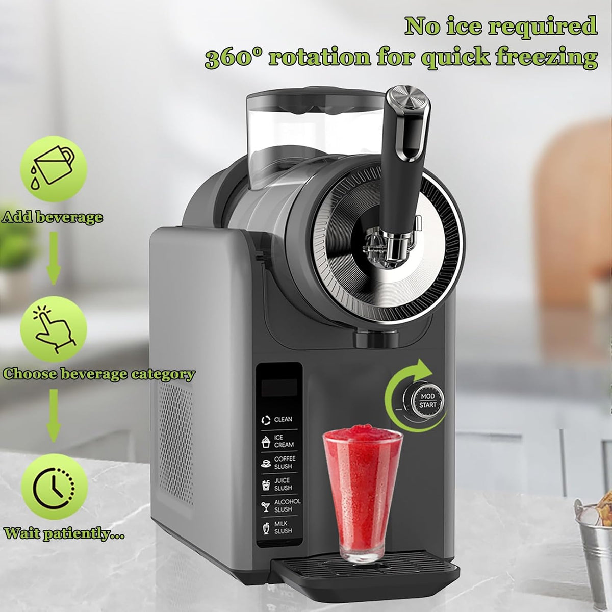 Slushie Machine with Self-Cleaning Function, No Ice Needed, 65 Oz Slushy Machine for Home, 5 Preset Programs Professional Frozen Drink Maker for Frappés, Ice Cream, Milkshakes