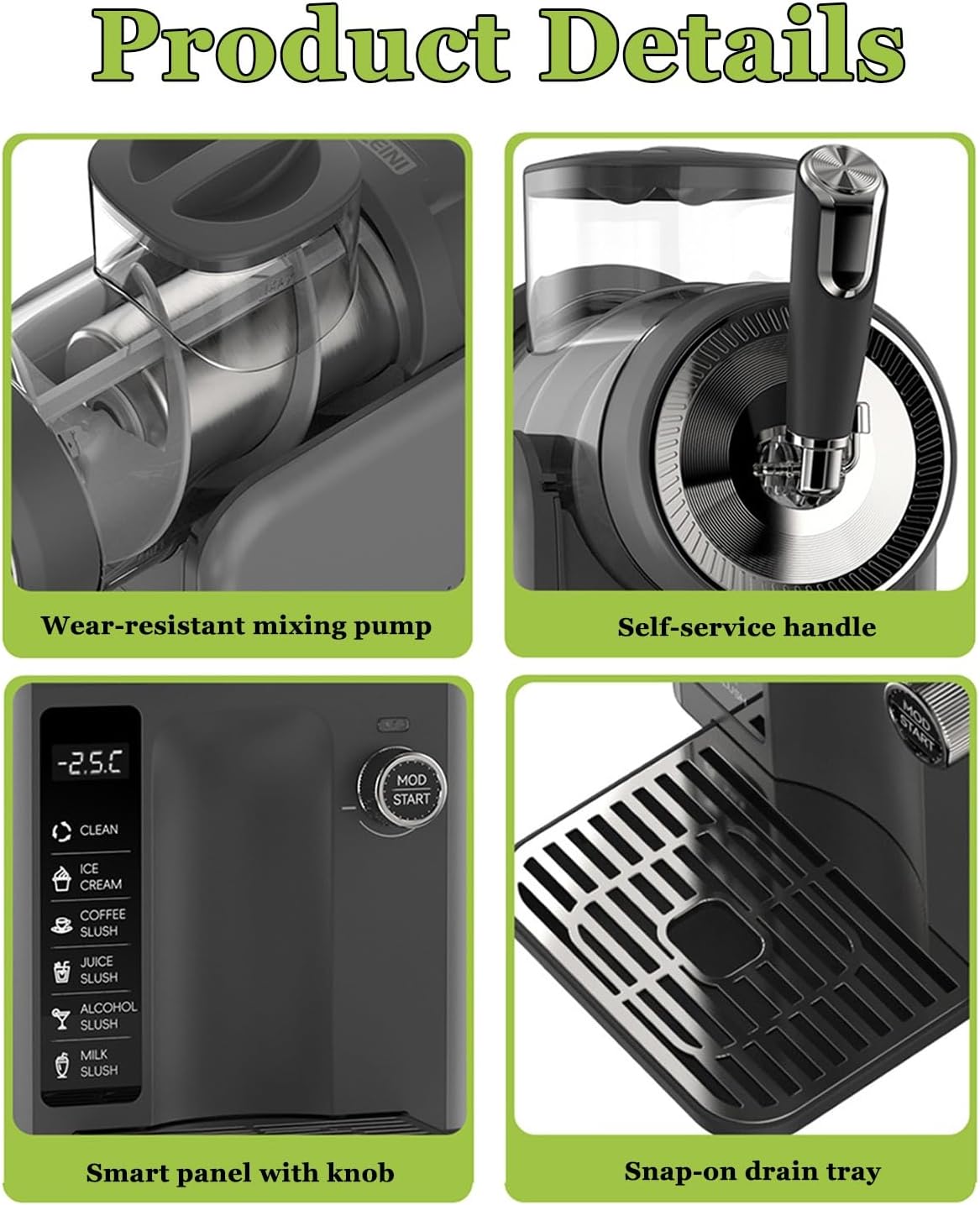 Slushie Machine with Self-Cleaning Function, No Ice Needed, 65 Oz Slushy Machine for Home, 5 Preset Programs Professional Frozen Drink Maker for Frappés, Ice Cream, Milkshakes