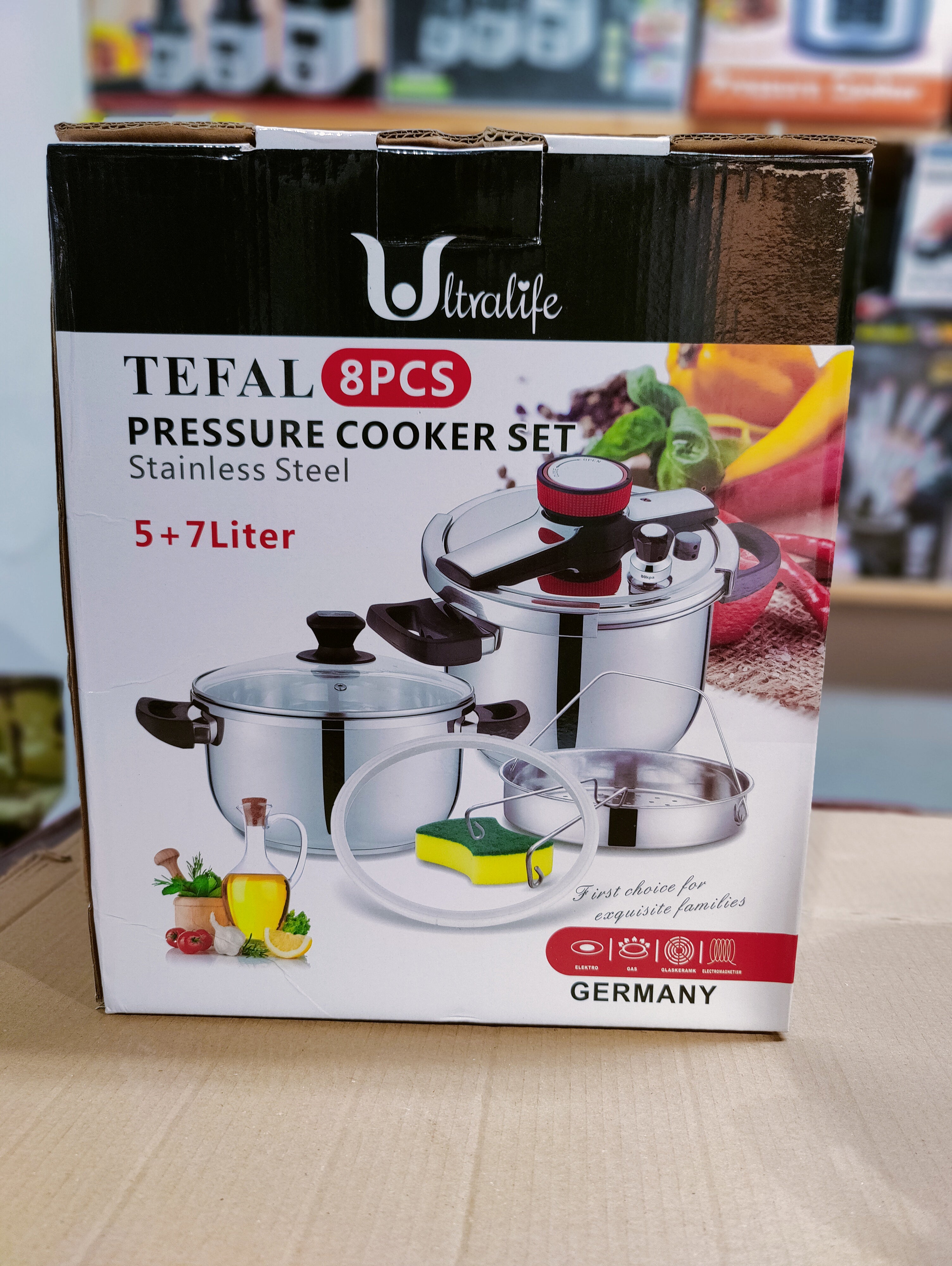 Tefal Stainless Steel Automatic Pressure Cooker- 5L + 7L
