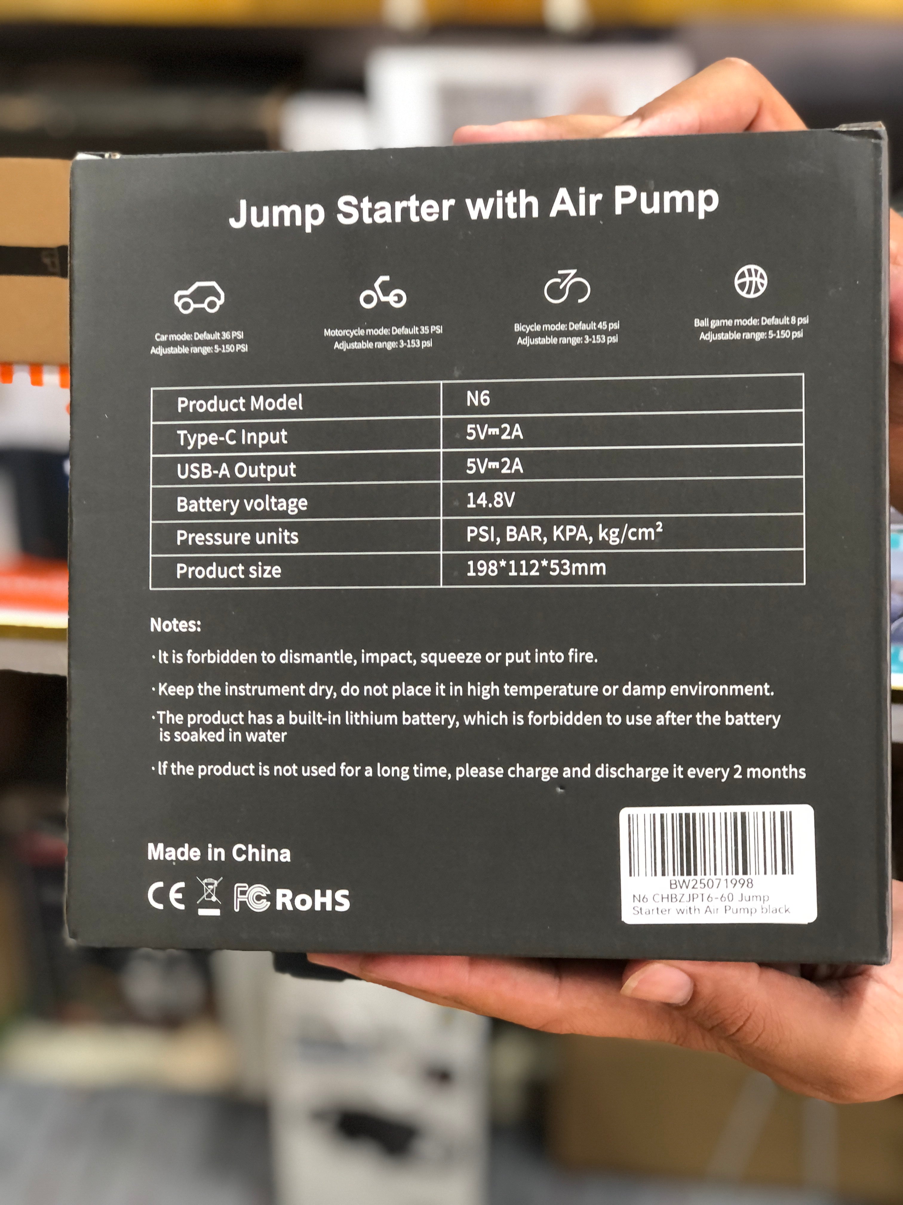 Imported 4in 1 Jump Starter with Air Pump N6
