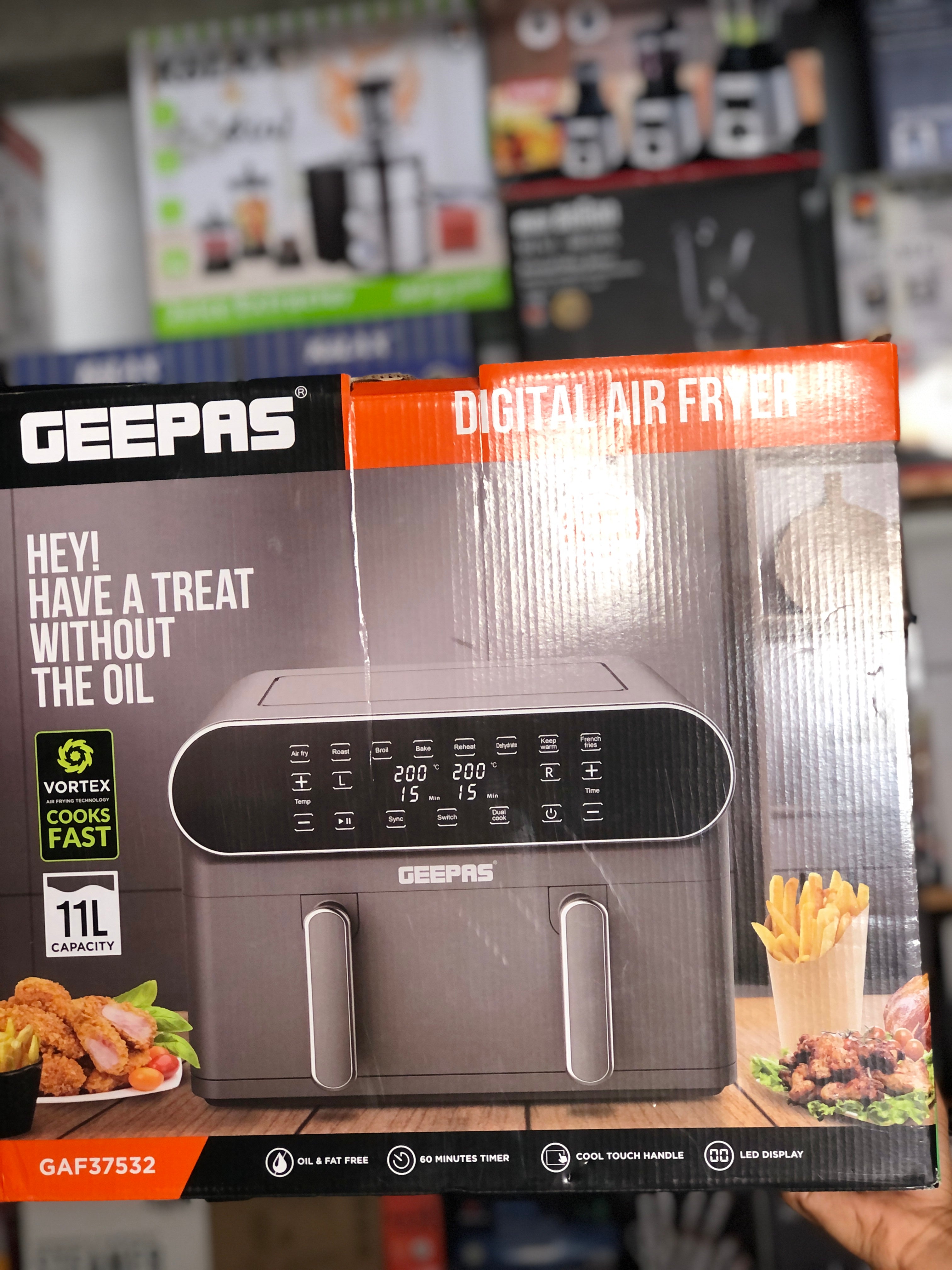 Geepas Digital Air Fryer-11L Capacity with 5.5 L Dual Baskets GAF37532