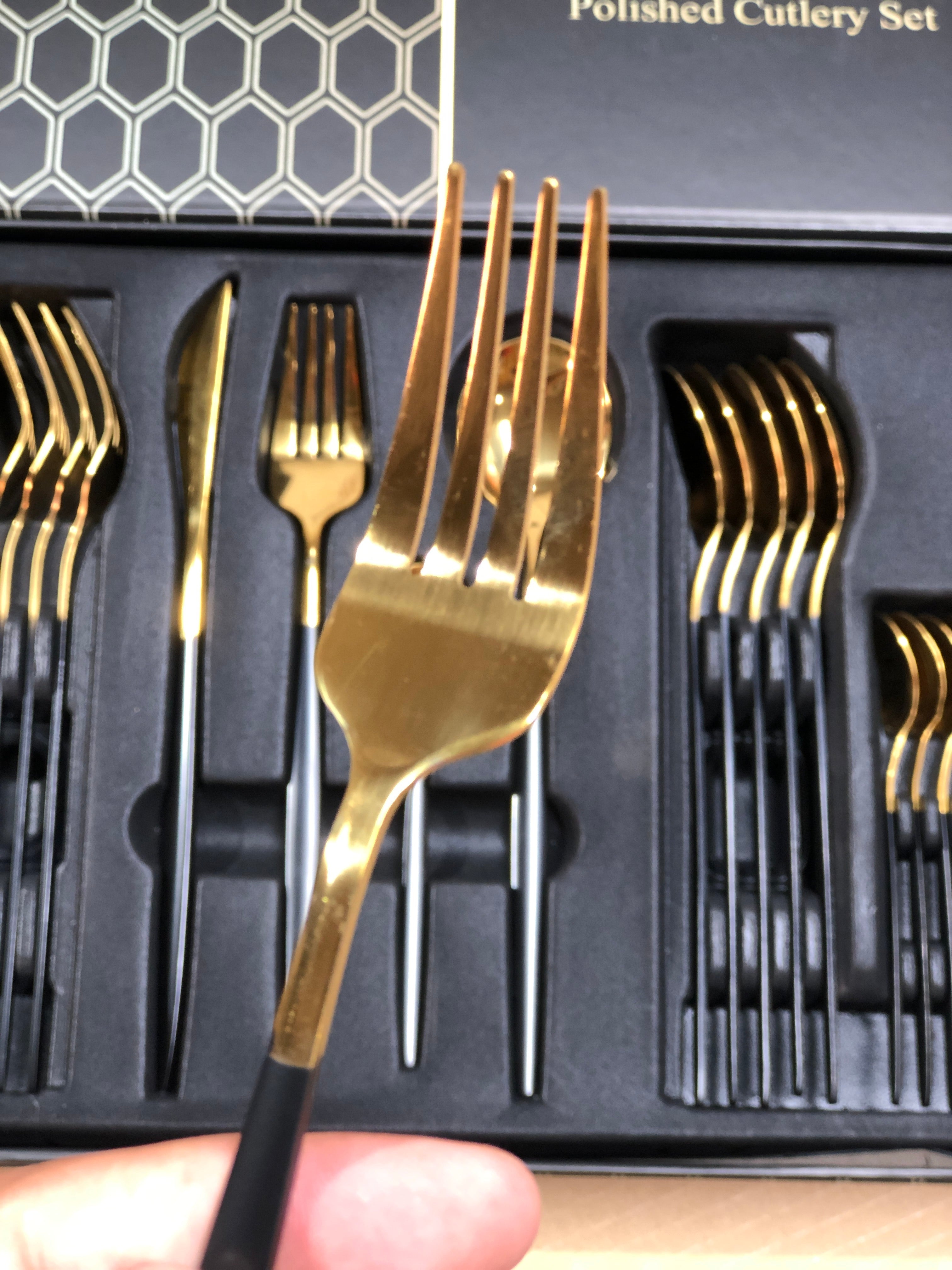 24 Pcs Premium Stainless Steel Dining Cutlery Set Golden Black