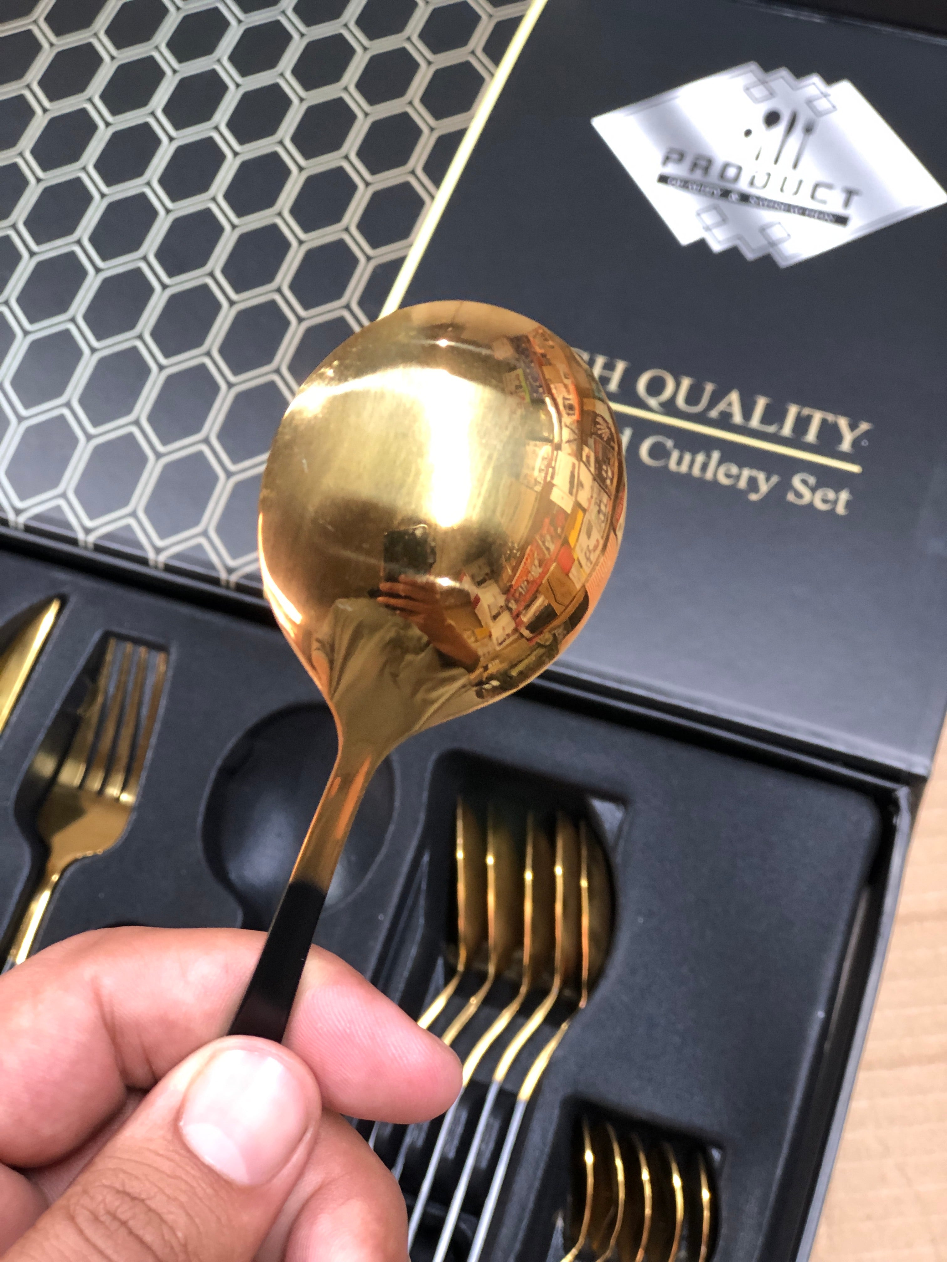 24 Pcs Premium Stainless Steel Dining Cutlery Set Golden Black