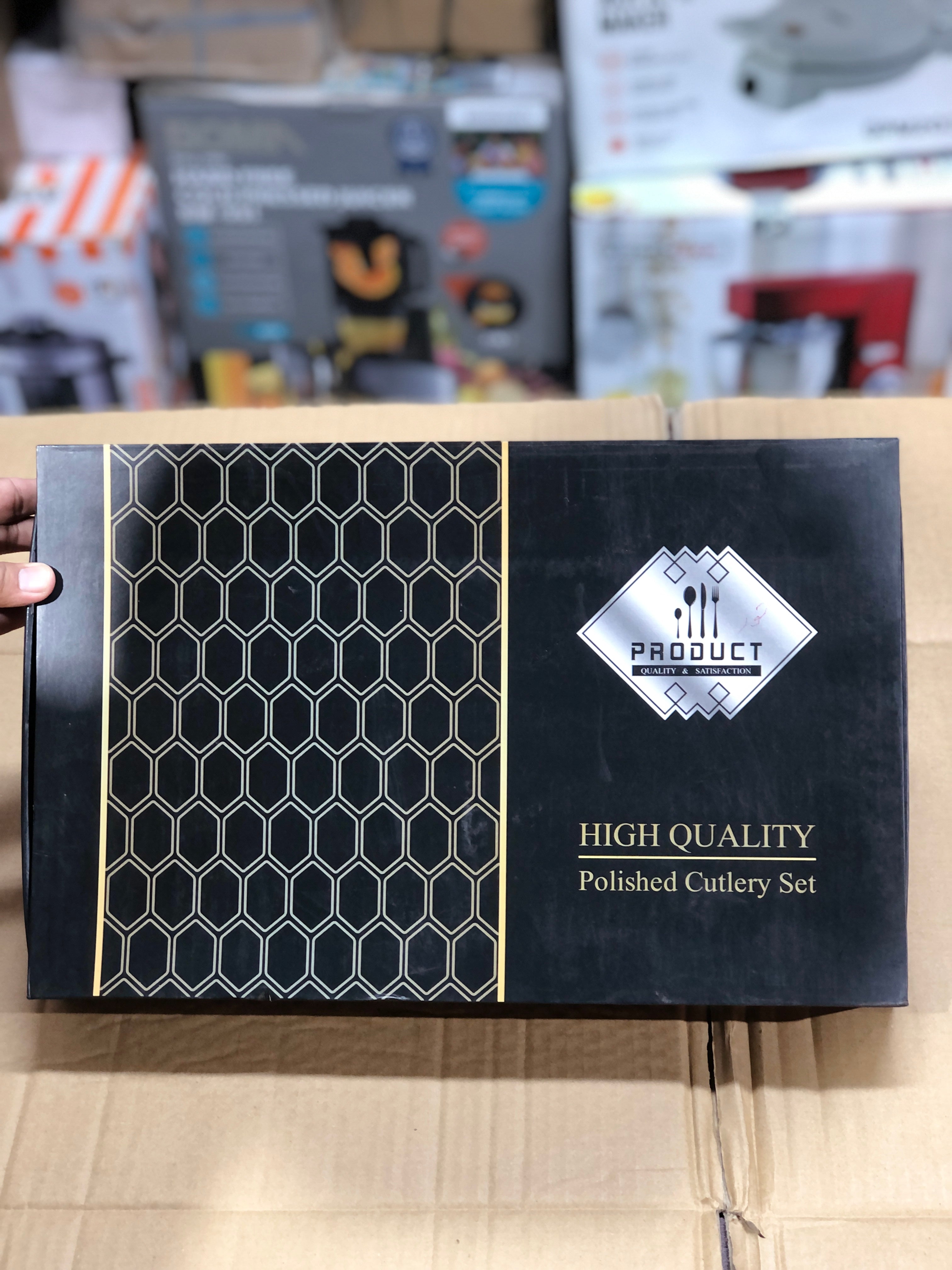 24 Pcs Premium Stainless Steel Dining Cutlery Set Golden Black