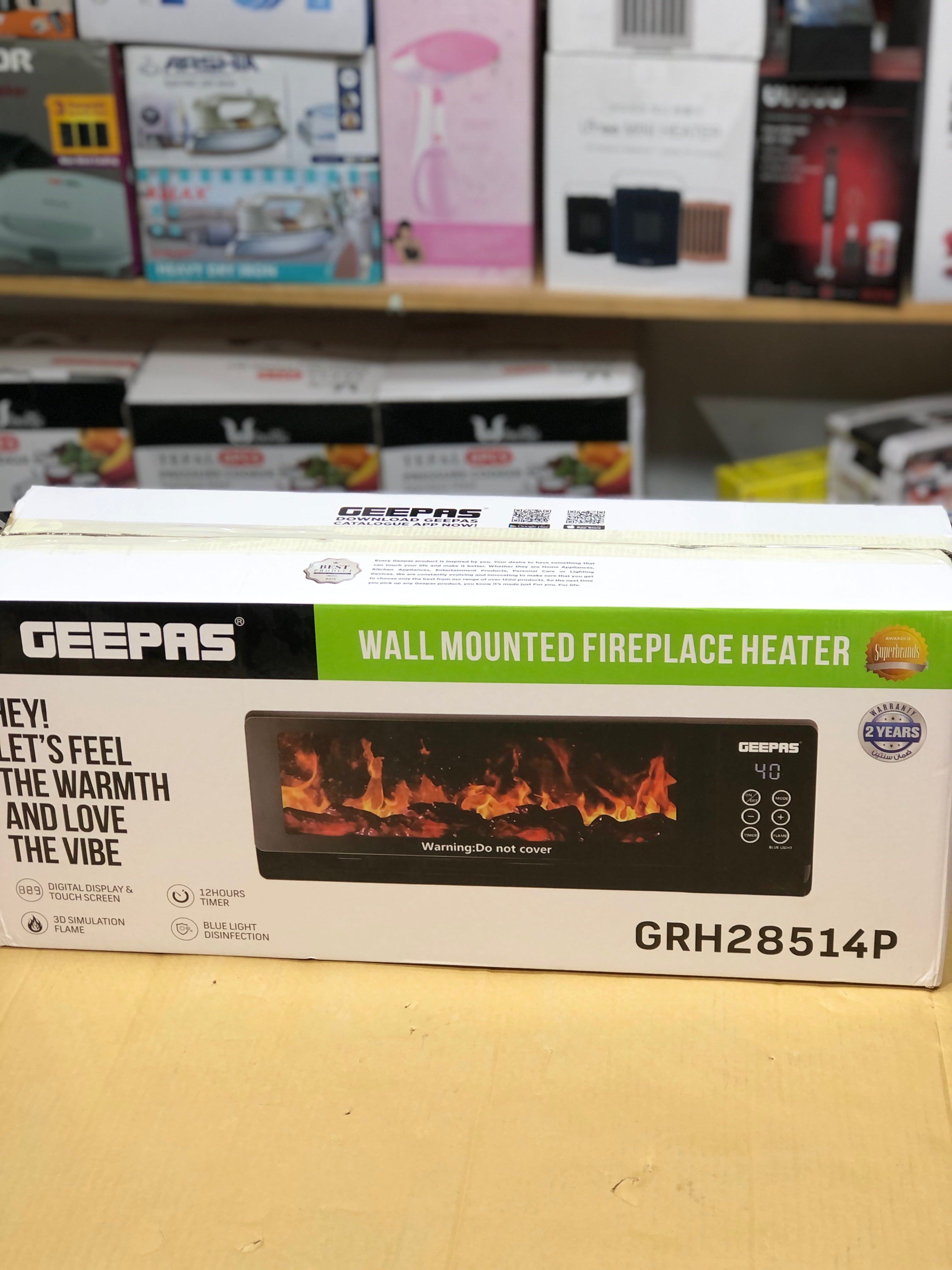 Geepas Wall Mounted 3D Flame Touch Display Blower Heater GRH28524P