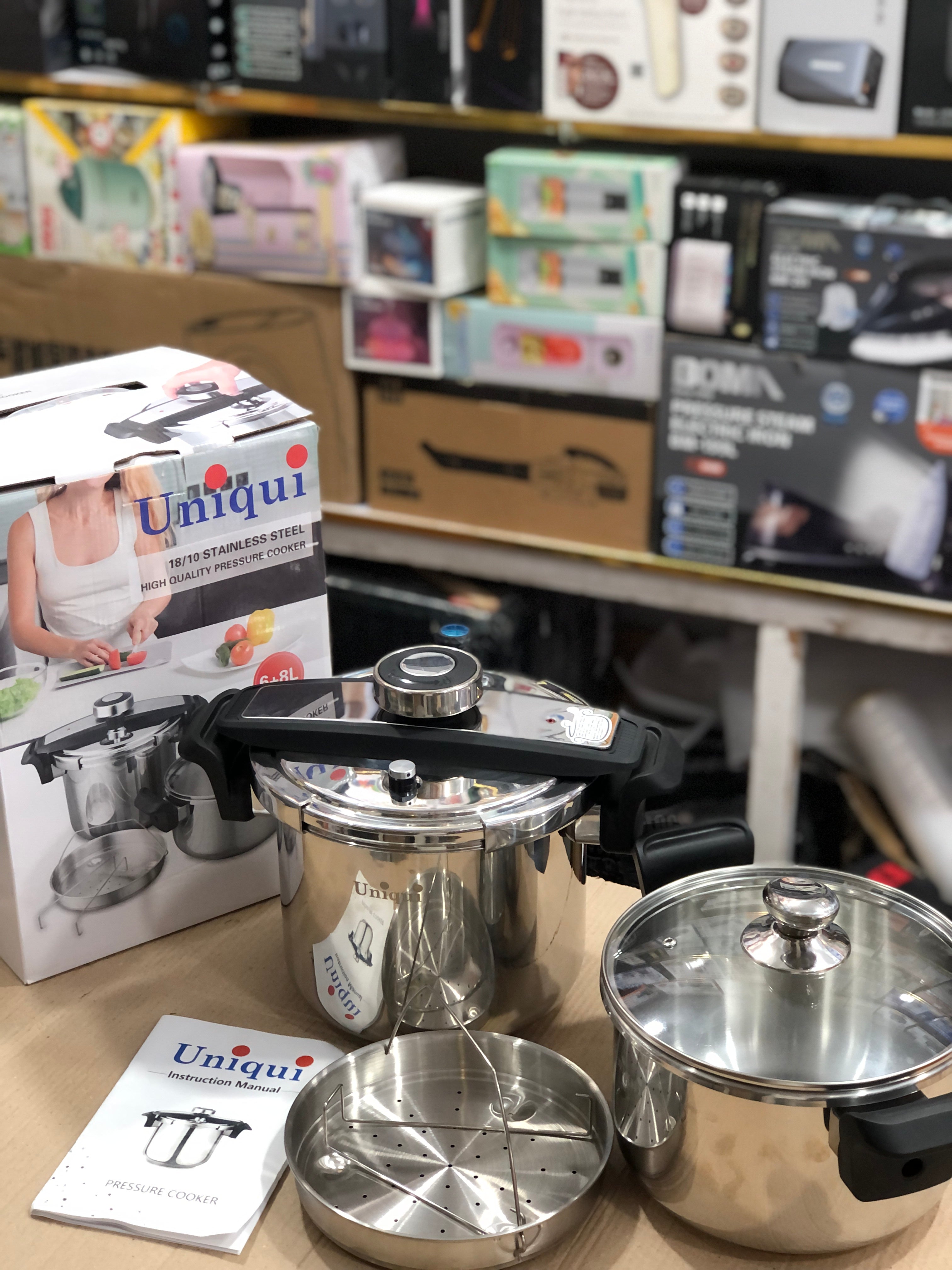 Uniqui Pro 3 in 1 Stainless Steel Automatic Pressure Cooker - 8L + 6L