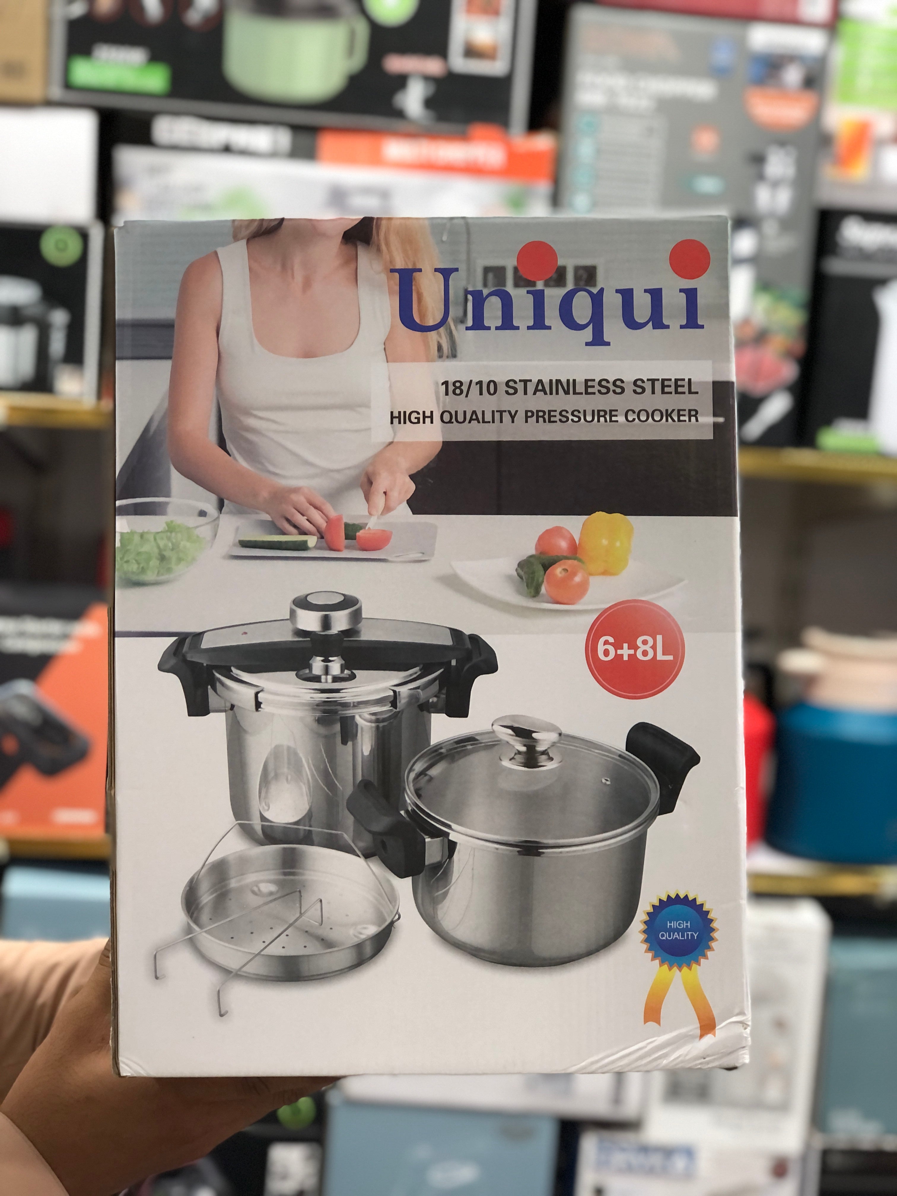 Uniqui Pro 3 in 1 Stainless Steel Automatic Pressure Cooker - 8L + 6L