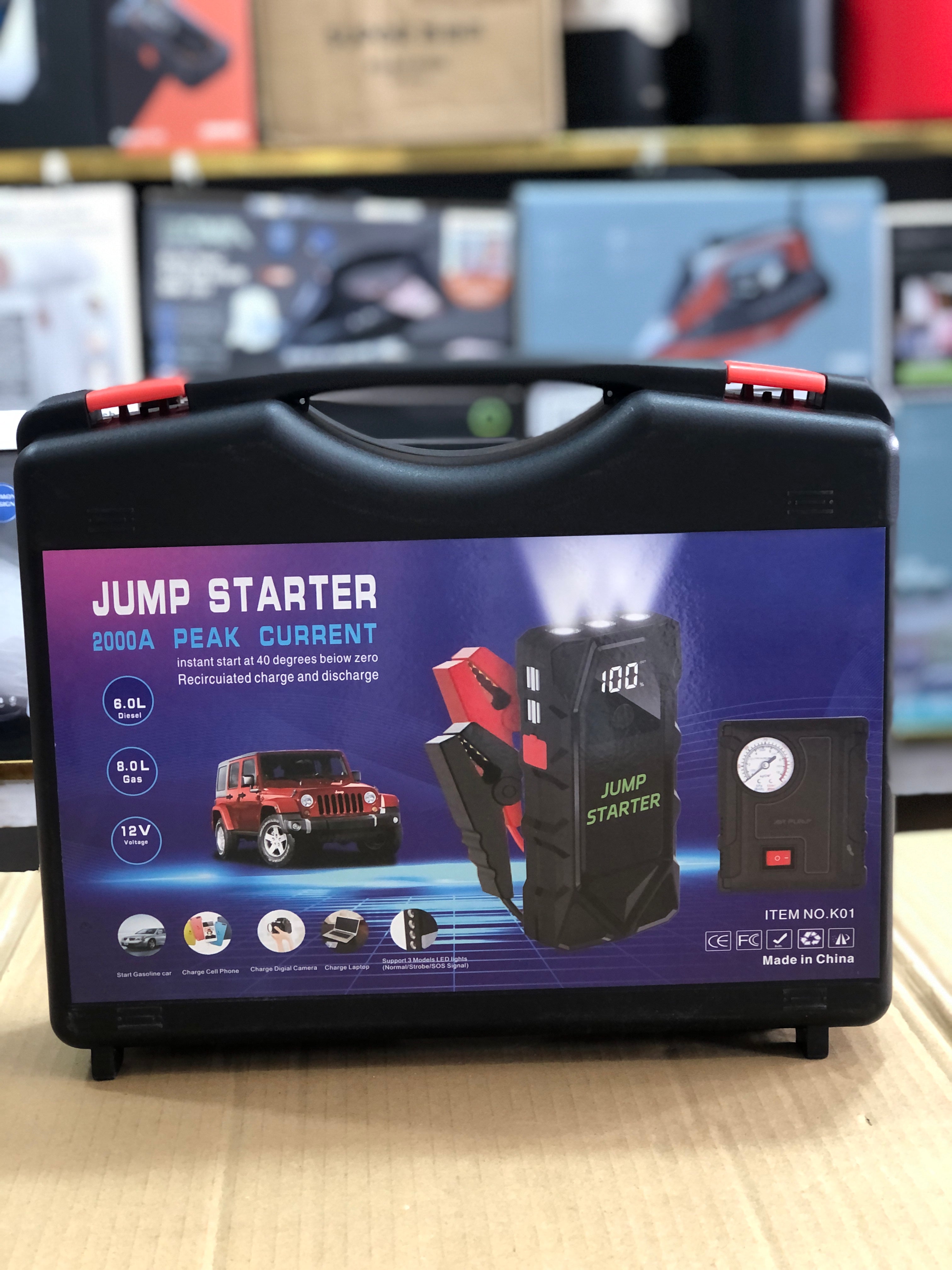 HW-0353 Multifunction Car Jump Starter – Portable Battery Booster with Carrying Case