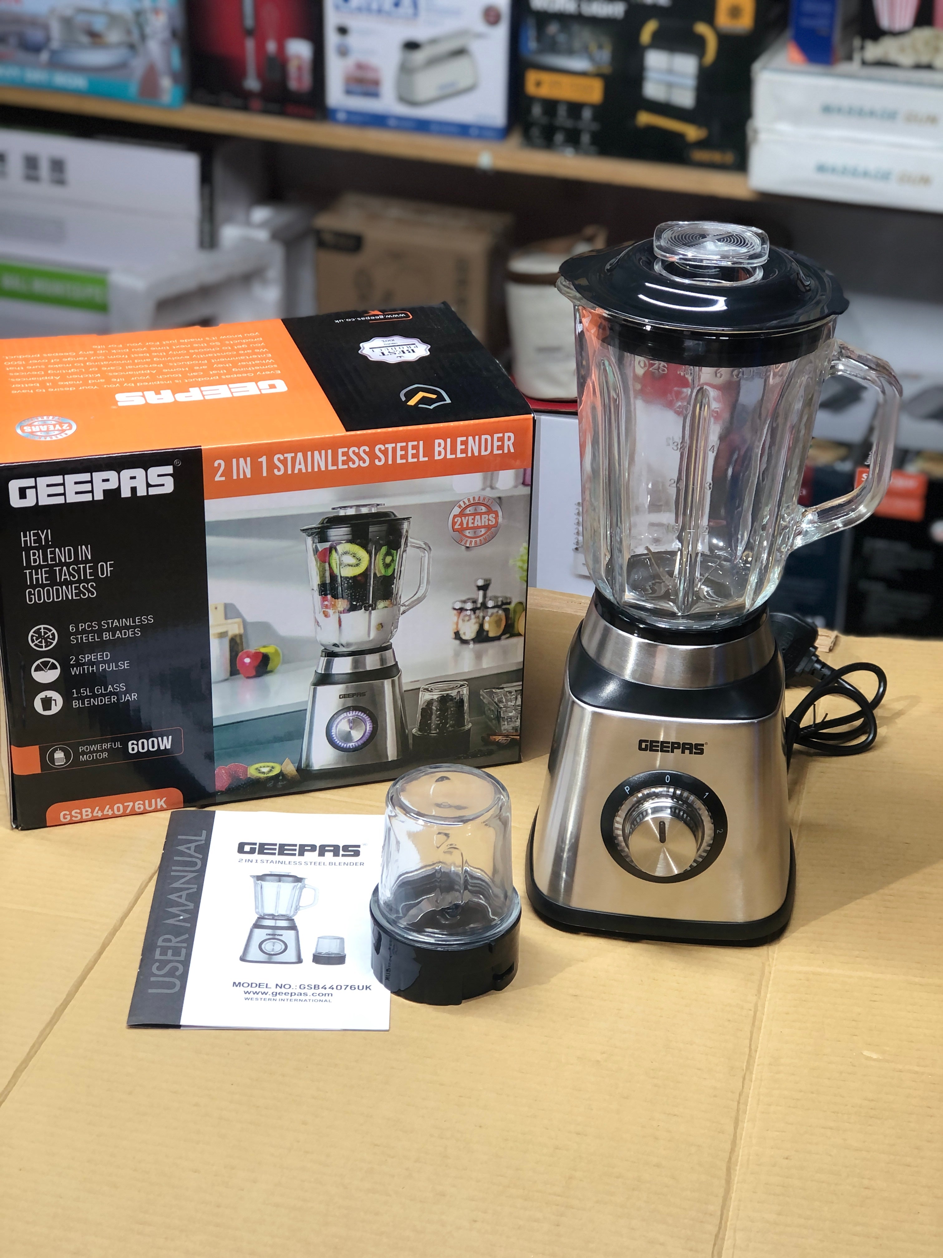 GEEPAS 2 in 1 Steel Blender 600W-44076
