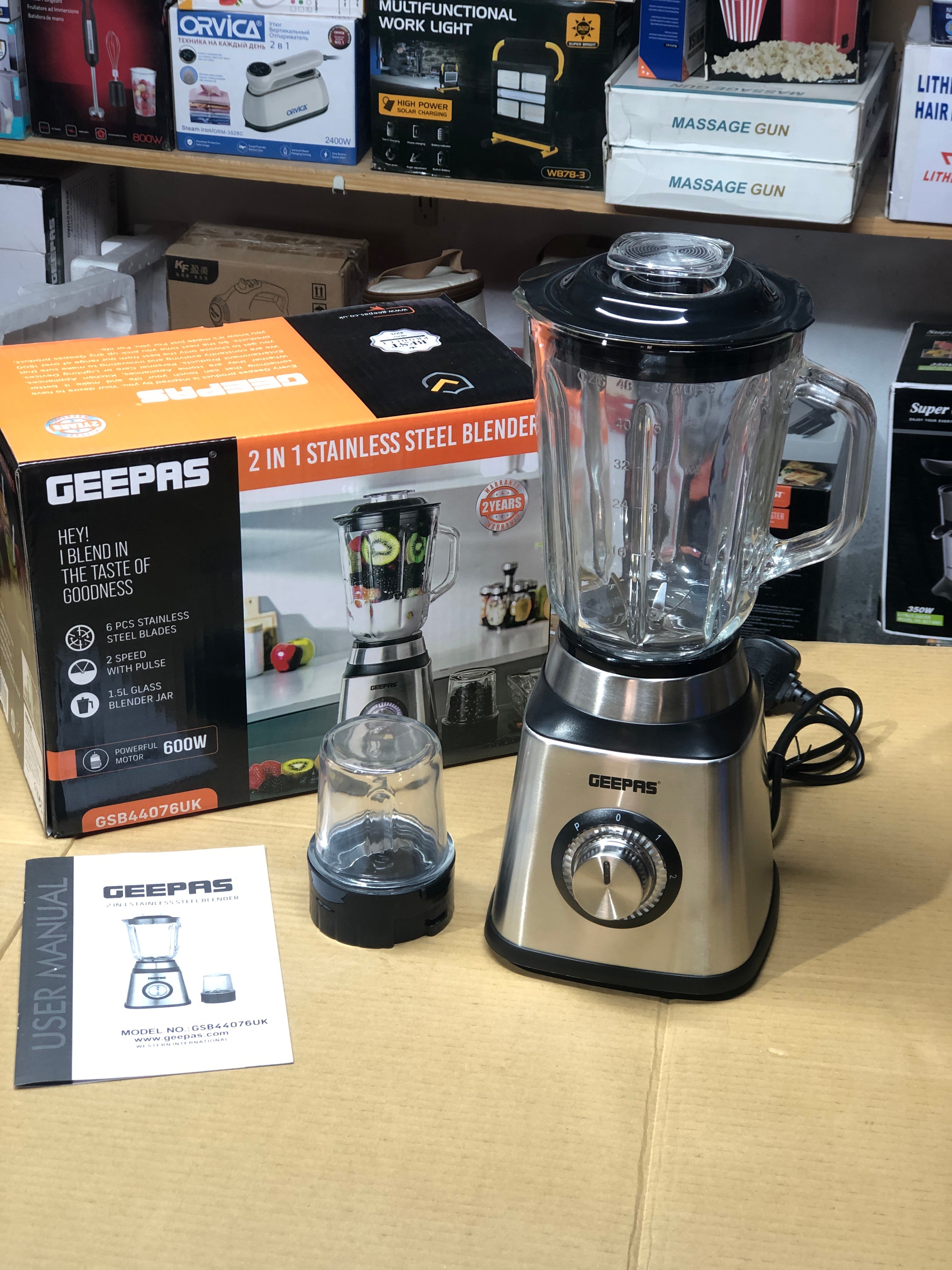 GEEPAS 2 in 1 Steel Blender 600W-44076