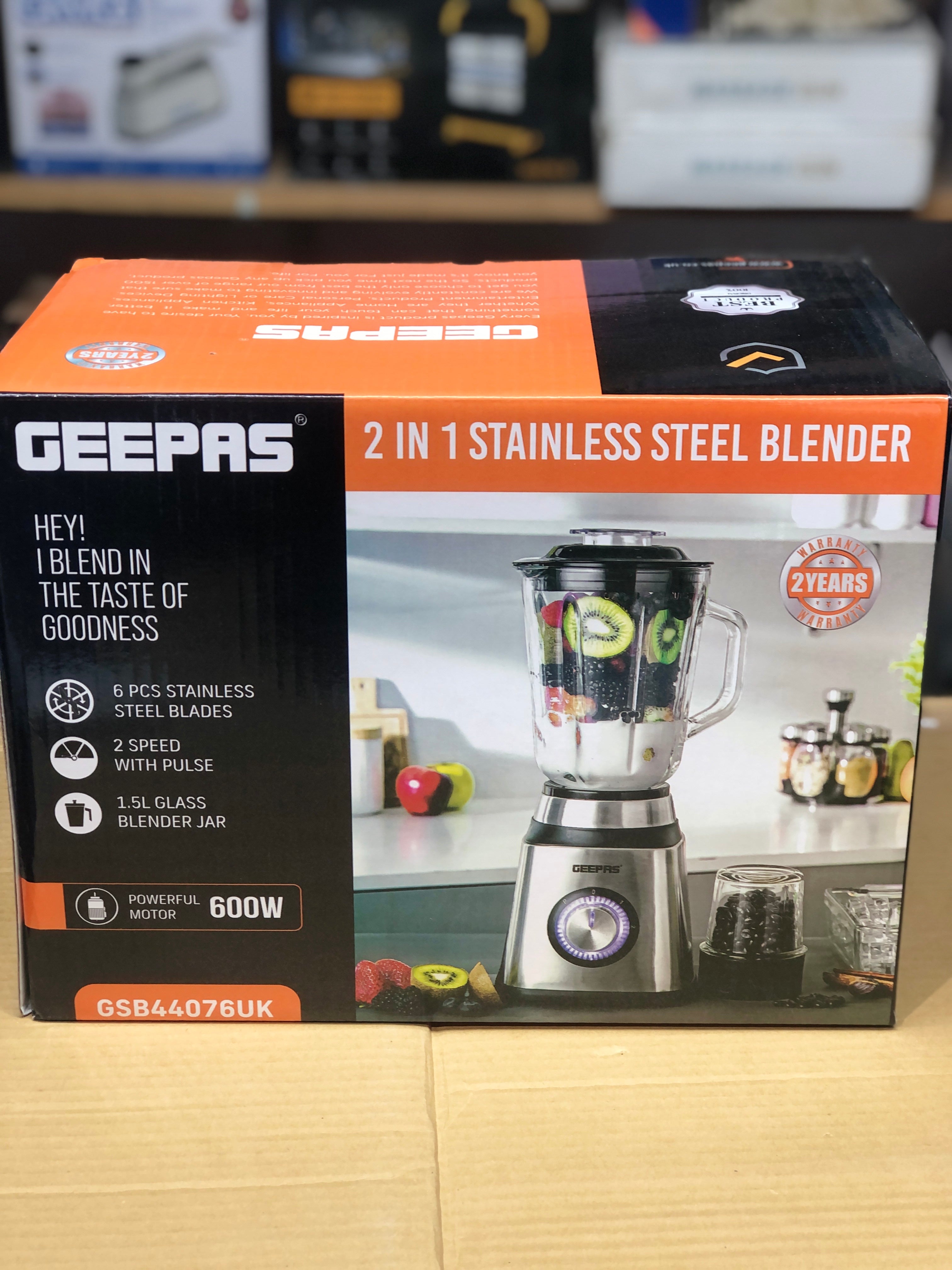 GEEPAS 2 in 1 Steel Blender 600W-44076