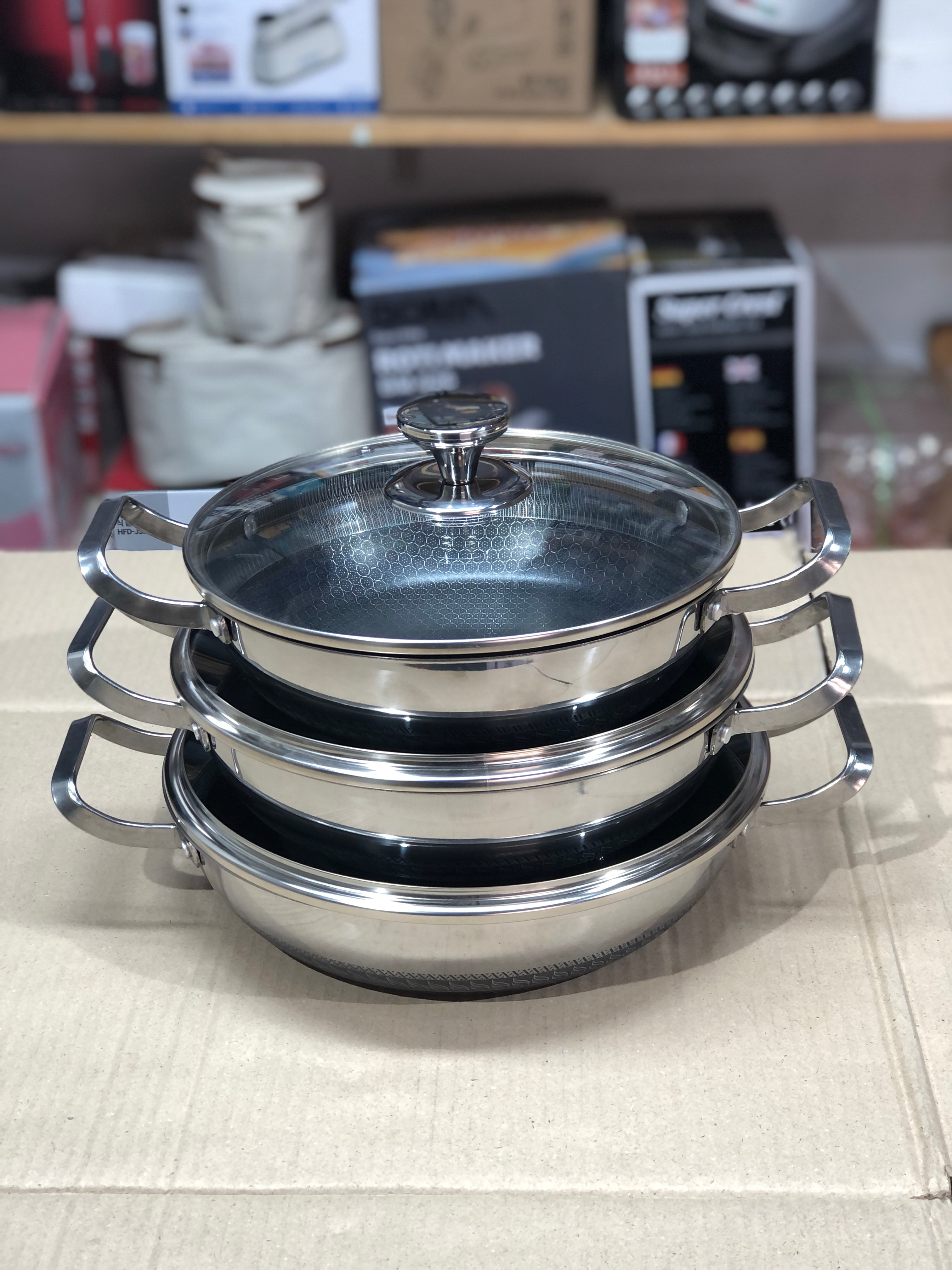 Imported Honey Comb Shallow 3pc Open Cookware Set