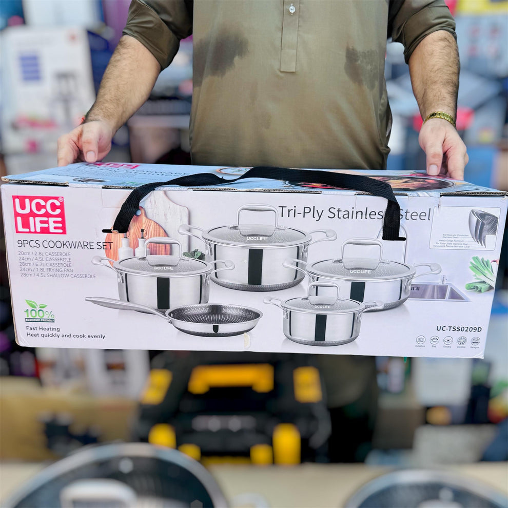 UCC LIFE 9pcs Triply Laser Coated Stainless Steel Cookware Set UC-TSS0209D