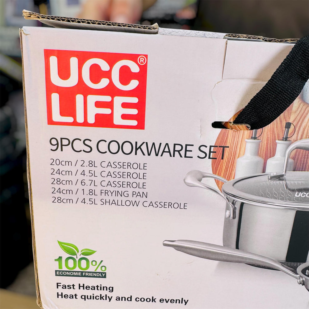 UCC LIFE 9pcs Triply Laser Coated Stainless Steel Cookware Set UC-TSS0209D