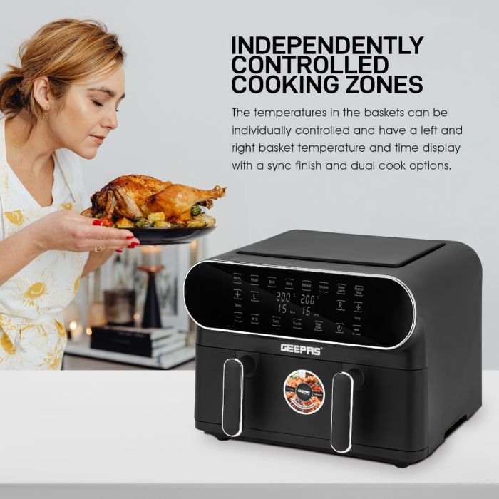 Geepas Digital Air Fryer-11L Capacity with 5.5 L Dual Baskets GAF37532