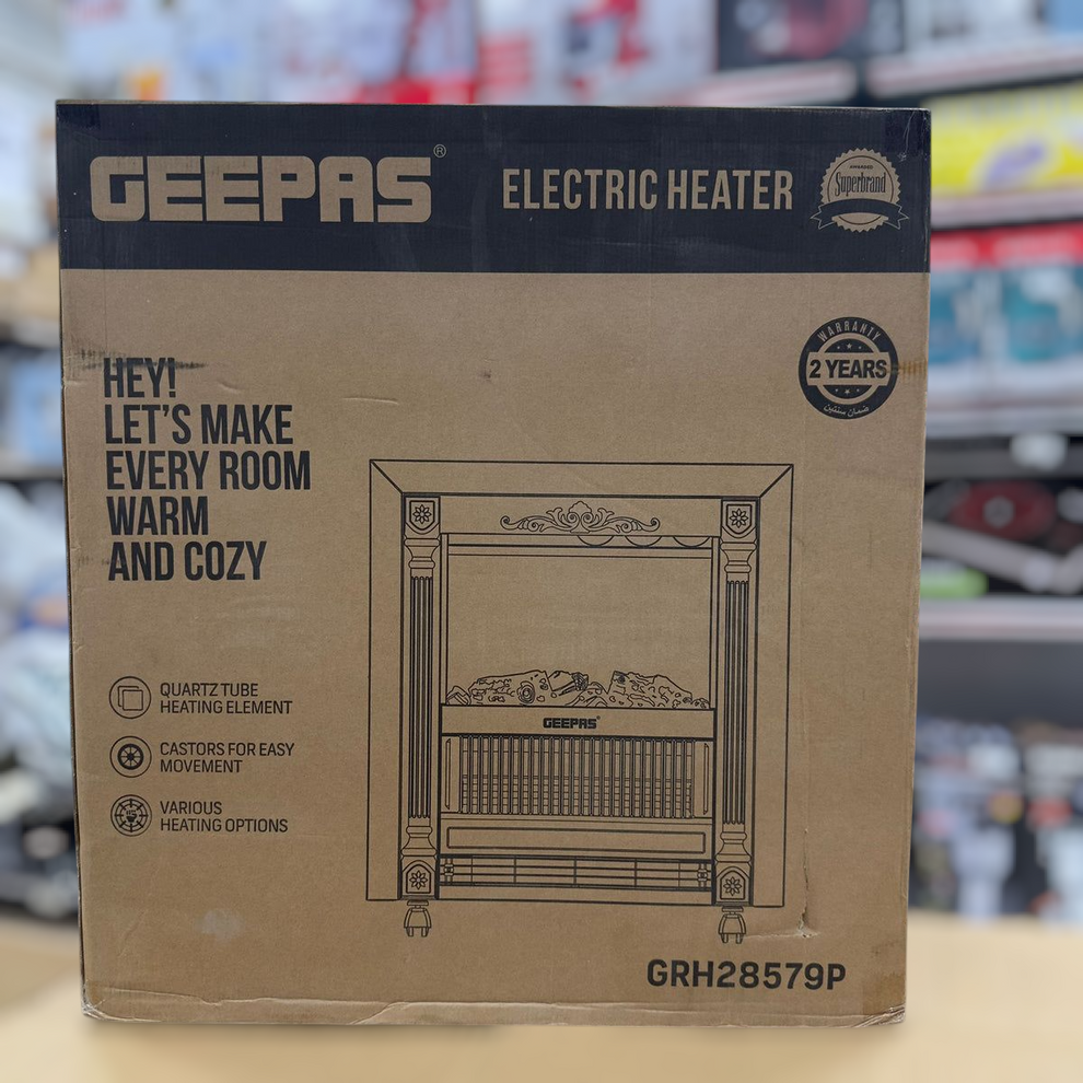 Geepas Quartz Tube Log Flame Effect Electric Heater 28579