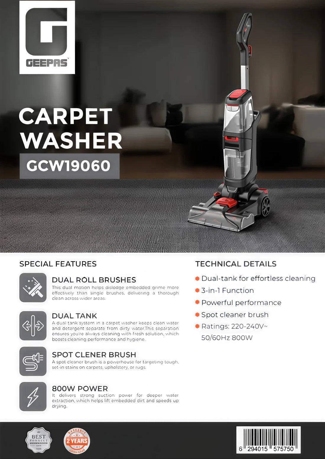 Geepas Carpet Washer Floor Cleaner GCW19060